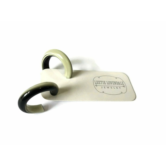 Black & Ivory Lucite Stripe Tube Hoop Earrings - Picture 7 of 7